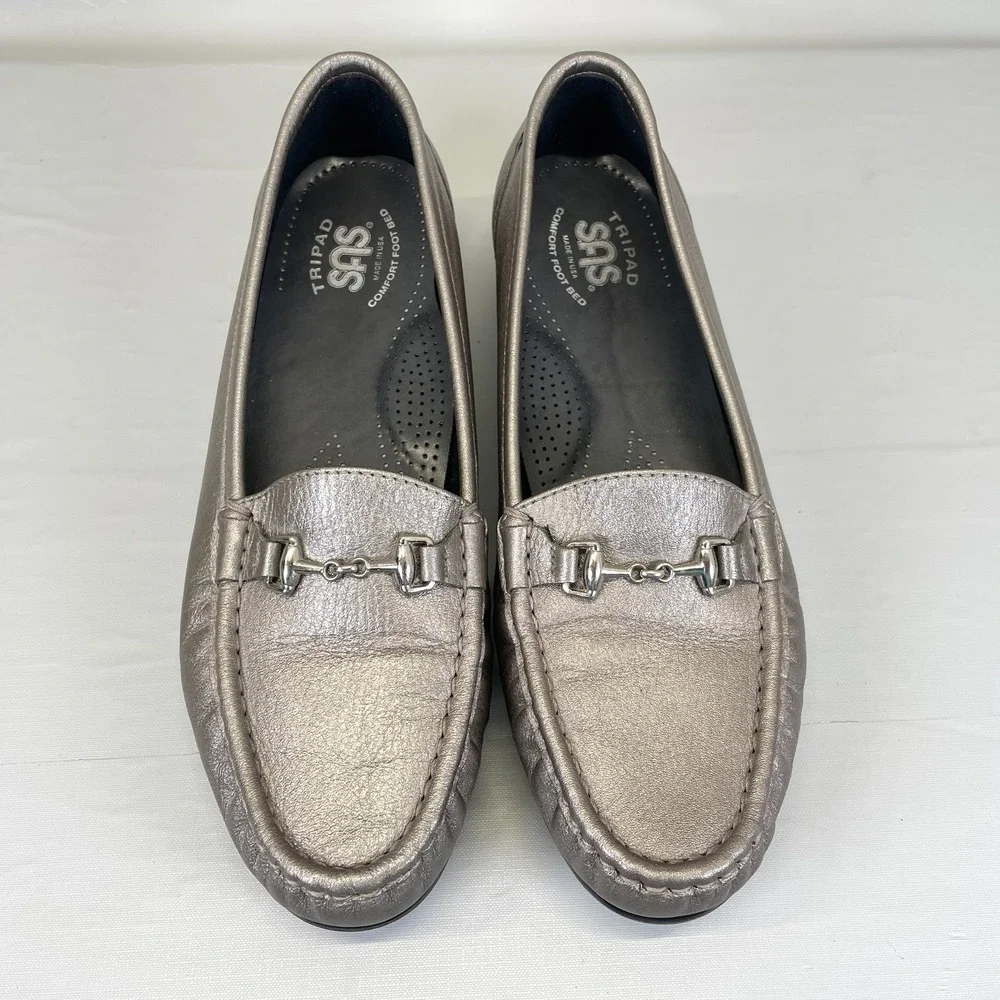 SAS Metro Horsebit Loafers Womens Size 9.5 M Gray Silver Leather Tripad Shoes
